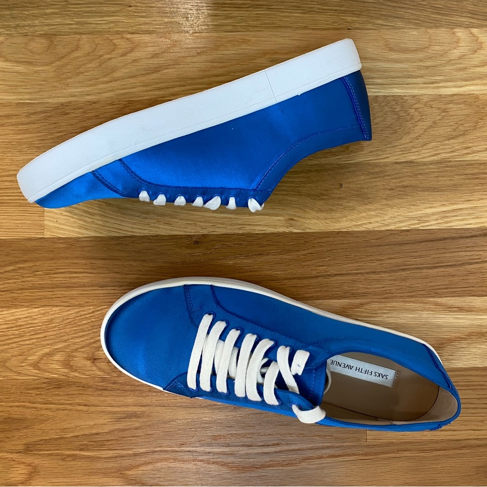 Saks Fifth Avenue Tia Satin Low Top Sneakers, size 7.5, New in Box